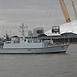HMS Shoreham  passes the O2 Greenwich