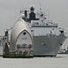 HMS Bulwark Passes Through Thames Barrier London